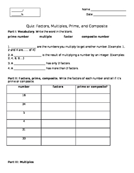 Quiz - factors, multiples, composite, prime by KSantamaria | TpT