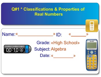 Preview of Smart Response - Quiz on Classifications & Properties of Real Numbers