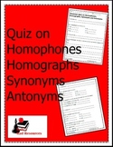 Quiz on Synonyms, Antonyms, Homophones and Homographs