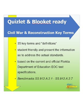 Preview of Quizlet / Blooket ready - US History EOC key terms - Civil War & Reconstruction