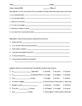 Preview of Quizzes with AVERE and Idiomatic expressions with AVERE frasi idiomatic