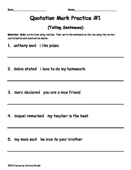 Worksheets On Quotation Marks