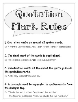 Quotation Mark Rules Anchor Chart by Grammar Goals | TpT