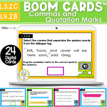 Preview of Quotation Marks & Commas in Dialogue | Comma Rules | Boom Cards | L.4.2.B