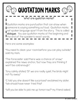 quotation marks worksheets for dialogue and direct quotes tpt