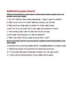 ela quotation marks punctuating direct indirect quotes worksheet 2 w answers