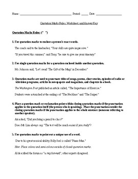 quotation mark rules review worksheet and answer key by debbie s den