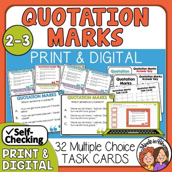 Preview of Quotation Marks Task Cards - 32 Dialogue Questions - with Self-Checking Digital