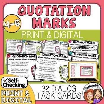 Preview of Quotation Marks and Dialogue Task Cards | Print & Google & Easel!