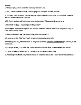 quotation marks worksheet with answer key by teacher in the rye tpt