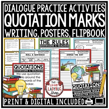 Preview of Quotation Marks and Dialogue Practice Worksheets Grammar Posters Punctuation