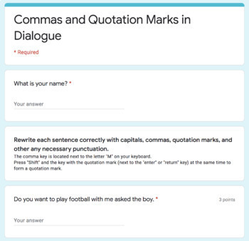 Quotation Marks in Dialogue Google Form Assessment by Primary Library