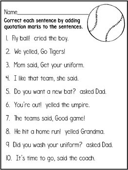 Quotation Marks in Dialogue Worksheets by Stephany Dillon | TpT