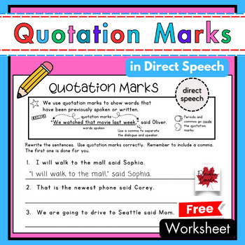 Preview of Quotation Marks in Direct Speech Free Grammar Worksheet