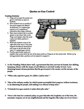 Preview of Quote Analysis Activity:  Gun Control