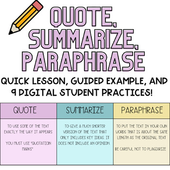Preview of Quote, Summarize, Paraphrase- Digital Practice in Citing and Using Texts