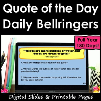 Preview of Inspirational Quotes ELA Bellringers - Print & Digital