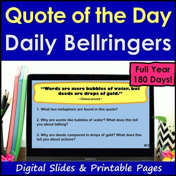 Preview of Inspirational Quotes ELA Bellringers - Print & Digital