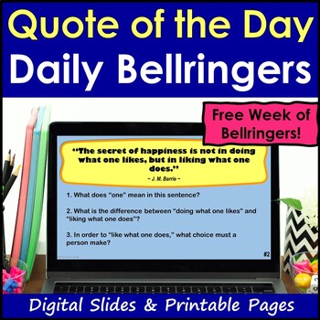 Preview of Quote of the Day ELA Bellringers - Print & Digital