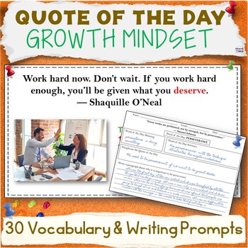 Preview of Quote of the Day Activity Packet - Growth Mindset Word of the Day Bell Ringers