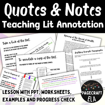 Preview of Quotes and Notes | How to Annotate Literature Texts | Guided Lesson