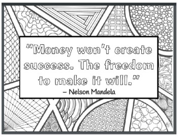 Preview of Quotes from Nelson Mandela about Freedom with Zentangles to Color