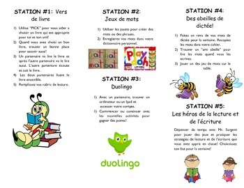 Preview of Quotidien 5/Daily 5 in French (grades 1-6)