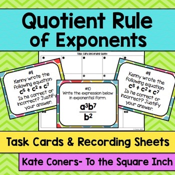 Preview of Quotient Rule of Exponents Task Cards | Math Center Practice Activity