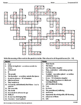 Quran Crossword Puzzle 33 Worksheet Al Baqarah Lessons (94 96)