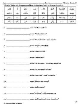 Preview of Quran Fill-in-the-Blanks-19 Worksheet, Al-Baqarah, Lesson-61