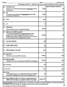 Quran Lesson-135 Worksheet, Al-Baqarah, Ayah 135 by Classroom Quran ...
