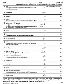 Quran Lesson-210 Worksheet, Al-Baqarah, Ayah 210 | TPT