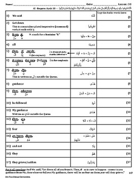 Quran Lesson-38 Worksheet, Al-Baqarah, Ayah-38 by Classroom Quran ...