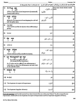 Preview of Quran Lesson-54 Worksheet, Al-Baqarah, Part-2 of Ayah-54