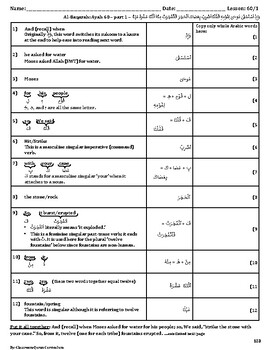 Preview of Quran Lesson-60 Worksheet, Al-Baqarah, Ayah-60