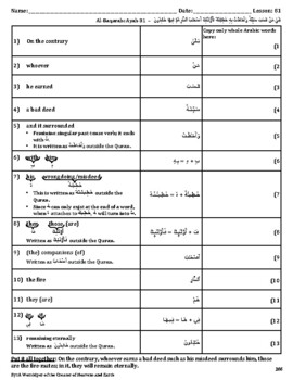 Quran Lesson-81 Worksheet, Al-Baqarah, Ayah 81 | TpT
