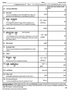 Quran Lesson-93 Worksheet, Al-Baqarah, Ayah 93 by Classroom Quran ...