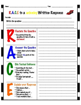 R.A.C.E Constructed Response Writing Template by Magic in the Middle