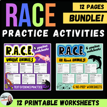 Preview of R.A.C.E. Practice Bundle! 12 Text Evidence Worksheets - RACE Strategy Passages