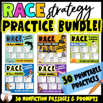 Preview of R.A.C.E. Practice Bundle! 30 Text Evidence worksheets - RACE Strategy Passages