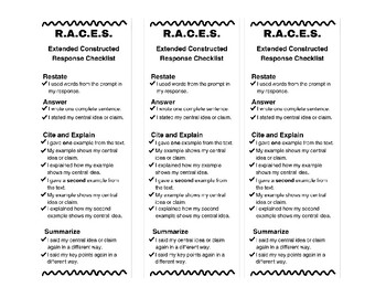 Preview of R.A.C.E.S (RACES) Essay ECR Writing Strategy Bookmark Checklist