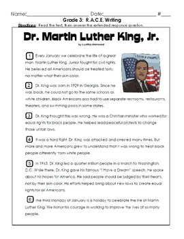 Preview of R.A.C.E. Writing Assignment: Martin Luther King, Jr.