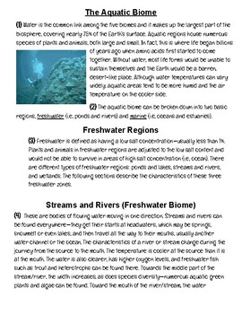 Aquatic Biomes Characteristics Chart