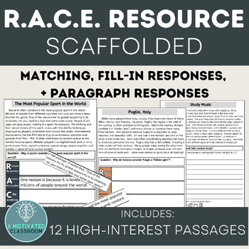 Preview of R.A.C.E. Writing Strategy | Scaffolded Responses | Reading Comprehension