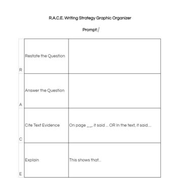 Preview of R.A.C.E. (restate, answer, cite, explain) Writing Prompt Graphic Organizer