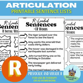 Preview of R Articulation Sentences for Therapy or Homework: Initial R and Vocalic R