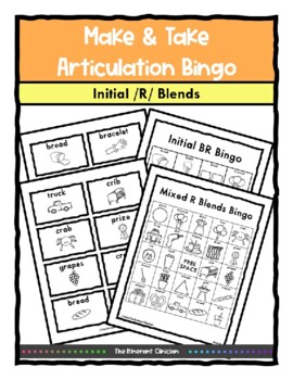 r blends sound articulation bingo make take speech therapy tpt