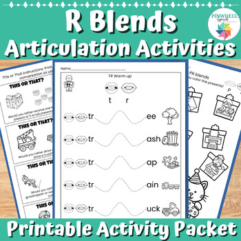 Preview of R Blends Articulation Worksheets Printable Speech Therapy Homework Activities