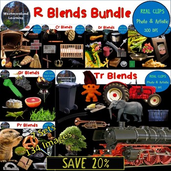 Preview of R Blends Clip Art Phonics Bundle Photo & Artistic Digital Stickers 134 images