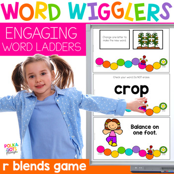 Preview of R Blends Phonics Word Ladder Game and Worksheet Word Wigglers Movement Activity